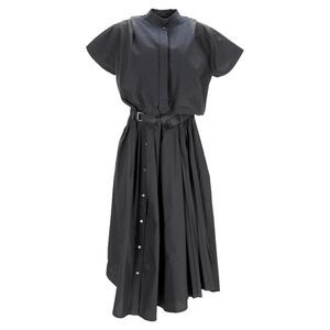 Sacai Belted Cut-Out Midi Shirt Dress in Black Polyester
